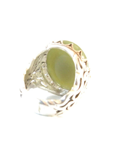 Green Aqeeq Ring Men | Yeshem Stone | Jade Ring | AlAliGems| Yemeni Aqeeq Ring Size 11.5 - Al Ali Gems