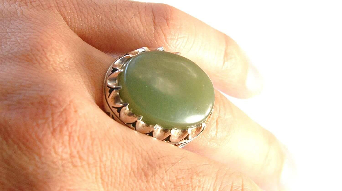 Green Aqeeq Ring Men | Yeshem Stone | Jade Ring | AlAliGems| Yemeni Aqeeq Ring Size 11.5 - Al Ali Gems
