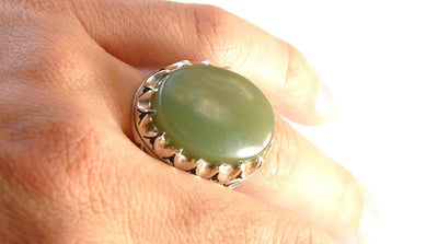 Green Aqeeq Ring Men | Yeshem Stone | Jade Ring | AlAliGems| Yemeni Aqeeq Ring Size 11.5 - Al Ali Gems