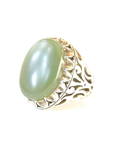 Green Aqeeq Ring Men | Yeshem Stone | Jade Ring | AlAliGems| Yemeni Aqeeq Ring Size 11.5 - Al Ali Gems