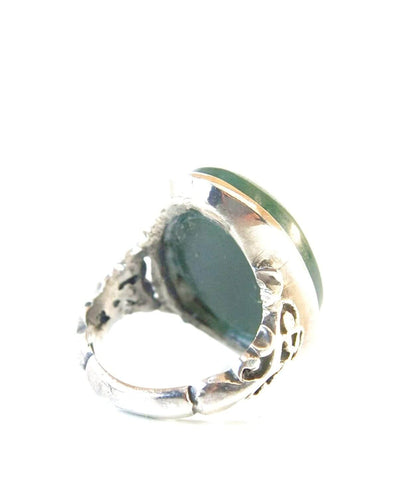 Green Aqeeq Ring Men | Yeshem Stone | Jade Ring | AlAliGems| Yemeni Aqeeq Ring Size 9 - Al Ali Gems