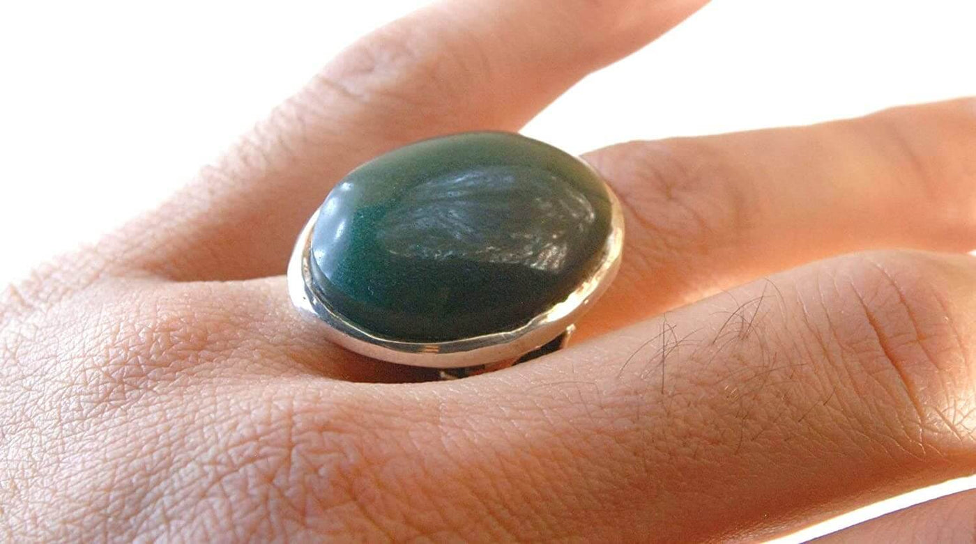 Green Aqeeq Ring Men | Yeshem Stone | Jade Ring | AlAliGems| Yemeni Aqeeq Ring Size 9 - Al Ali Gems