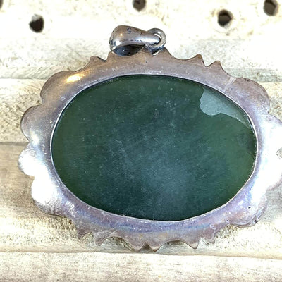 Green Yasham Gemstone Sterling Silver Pendant | Green Jade Yemeni Gemstone Pendant Engraved Ya Kafi Al Muhimmat - Al Ali Gems