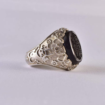 Hadeed Chini Hadeed Sini Ring For men | Hematite Ring Jewelry | 925 Silver US Size 10.5 - Al Ali Gems