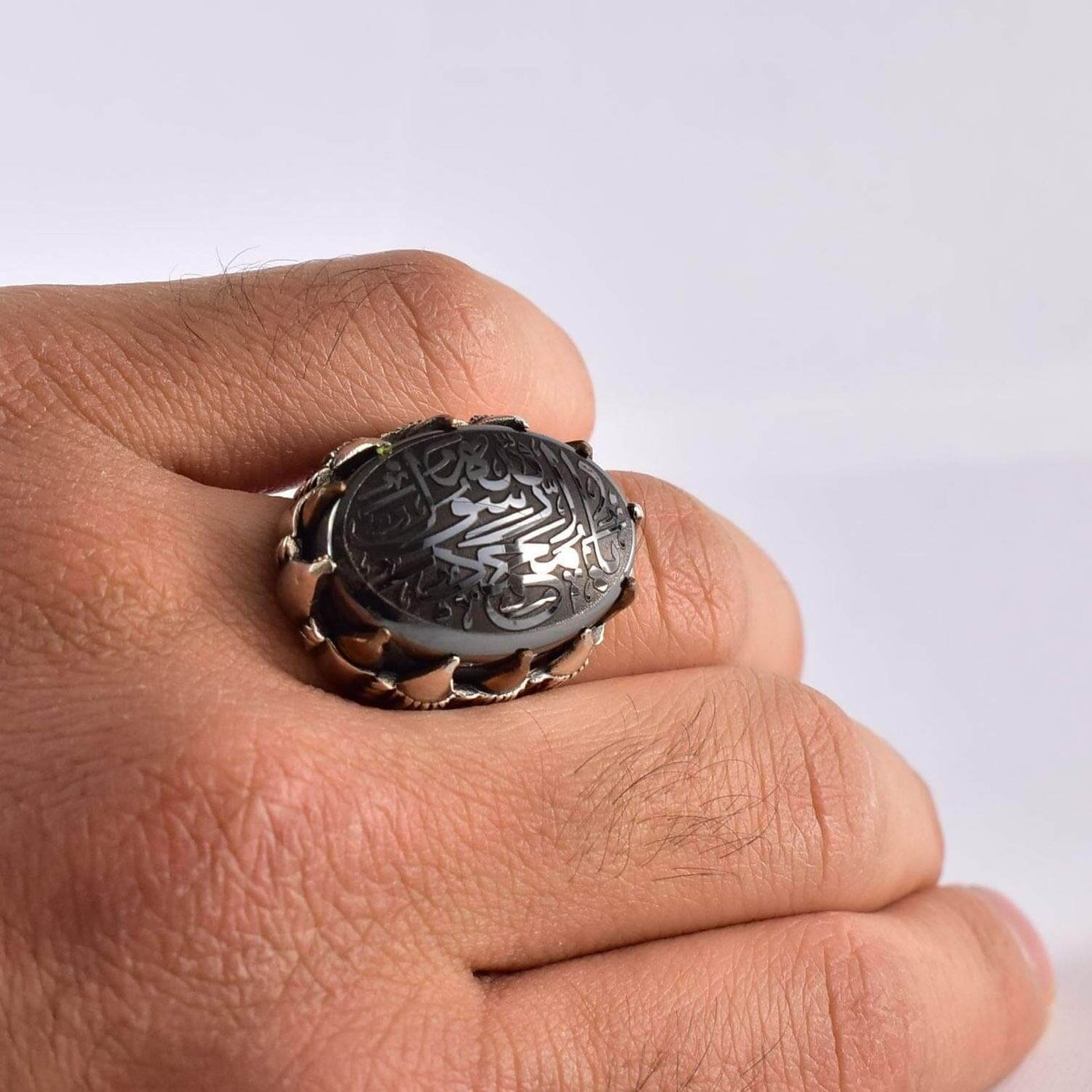 Hadeed Chini Hadeed Sini Ring For men | Hematite Ring Jewelry | 925 Silver US Size 11.5 - Al Ali Gems