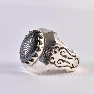 Hadeed Chini Hadeed Sini Ring For men | Hematite Ring Jewelry | 925 Silver US Size 12 - Al Ali Gems