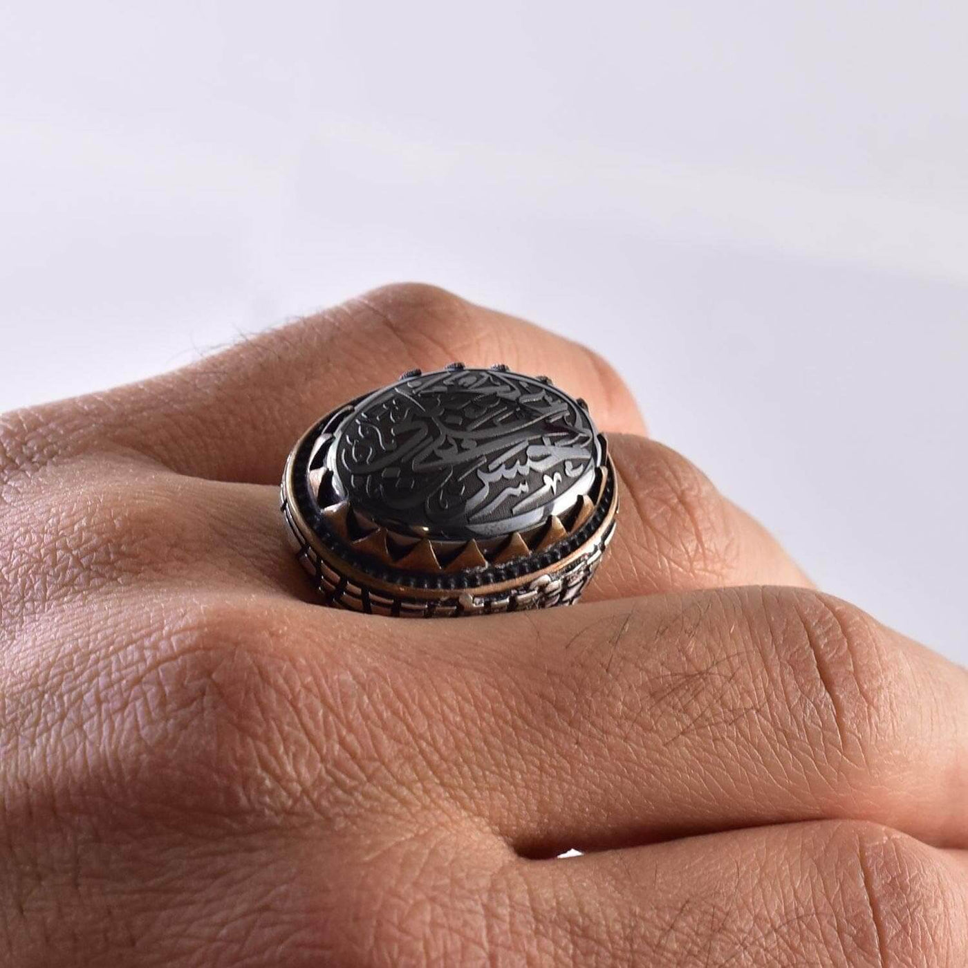 Hadeed Chini Hadeed Sini Ring For men | Hematite Ring Jewelry | 925 Silver US Size 12 - Al Ali Gems
