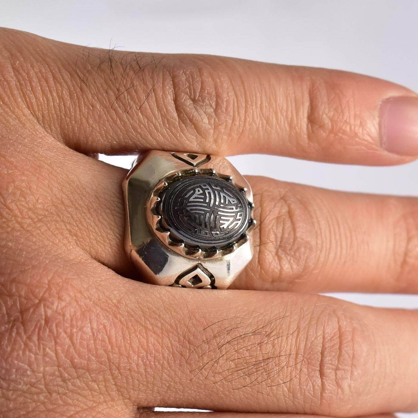 Hadeed Chini Hadeed Sini Ring For men | Hematite Ring Jewelry | 925 Silver US Size 12 - Al Ali Gems