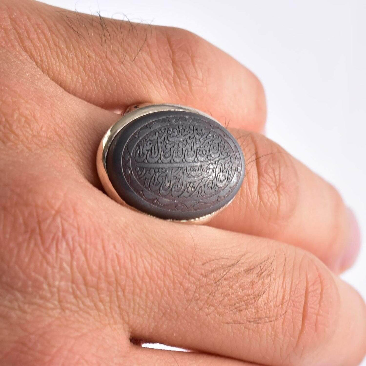 Hadeed Chini Hadeed Sini Ring For men | Hematite Ring Jewelry | 925 Silver US Size 9.5 - Al Ali Gems
