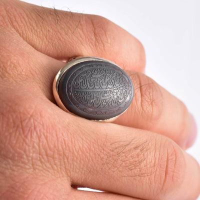 Hadeed Chini Hadeed Sini Ring For men | Hematite Ring Jewelry | 925 Silver US Size 9.5 - Al Ali Gems