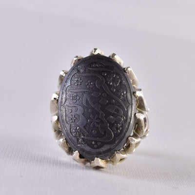 Hadeed Chini Hadeed Sini Ring For men | Hematite Ring Jewelry | 925 Silver US Size 9.75 - Al Ali Gems