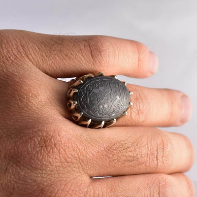 Hadeed Chini Hadeed Sini Ring For men | Hematite Ring Jewelry | 925 Silver US Size 9.75 - Al Ali Gems