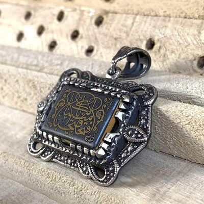 Hadeed e chini Pendant hadeed stone Sang e Hadeed | AlAliGems | Hematite Islamic Pendant for - Al Ali Gems