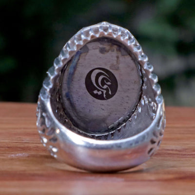 Silver Hadeed e Chini Ring | Hadeed Cheeni Stone Engraved With Nad e Ali | Handmade Silver Ring | US Size 11 - AlAliGems