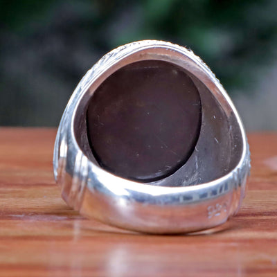 Silver Hadeed e Chini Ring | Hadeed Cheeni Stone Engraved Wth Ahlul Bayt / Panjtan Names Allah, Muhammed, Ali, Fatime, Hassan, Hussain | Handmade Silver Ring | US Size 11 - AlAliGems