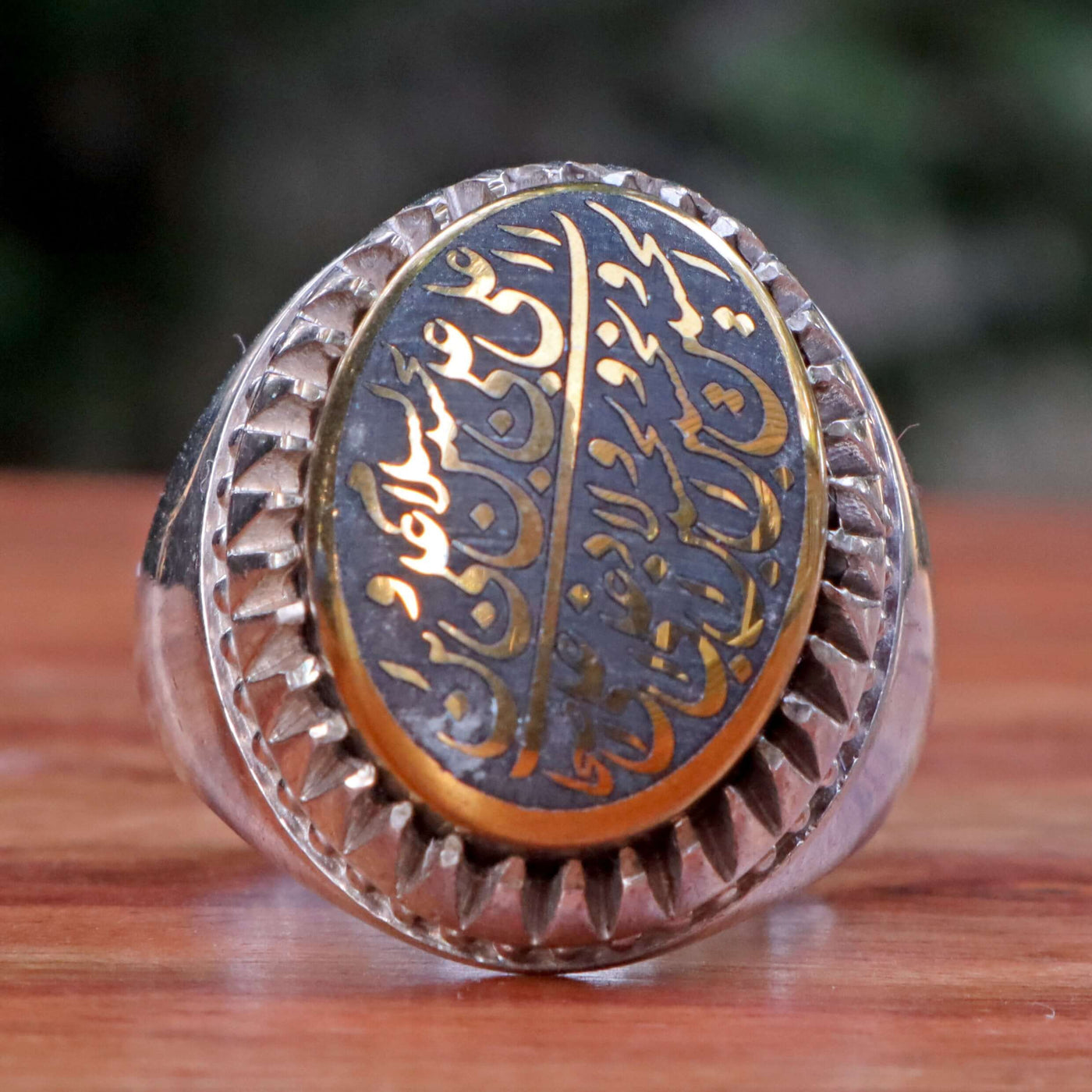 Silver Hadeed e Chini Ring | Hadeed Cheeni Stone Engraved With Assalamu alal Hussain Wa Ali Ibnel Hussain Wa ala awlad al Hussain Wa ala ashab al Hussain | Handmade Silver Ring | US Size 11 - AlAliGems