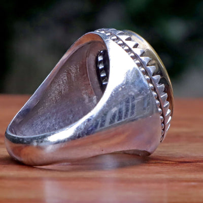 Silver Hadeed e Chini Ring | Hadeed Cheeni Stone Engraved Surat Al Ikhlas | Handmade Silver Ring | US Size 11 - AlAliGems