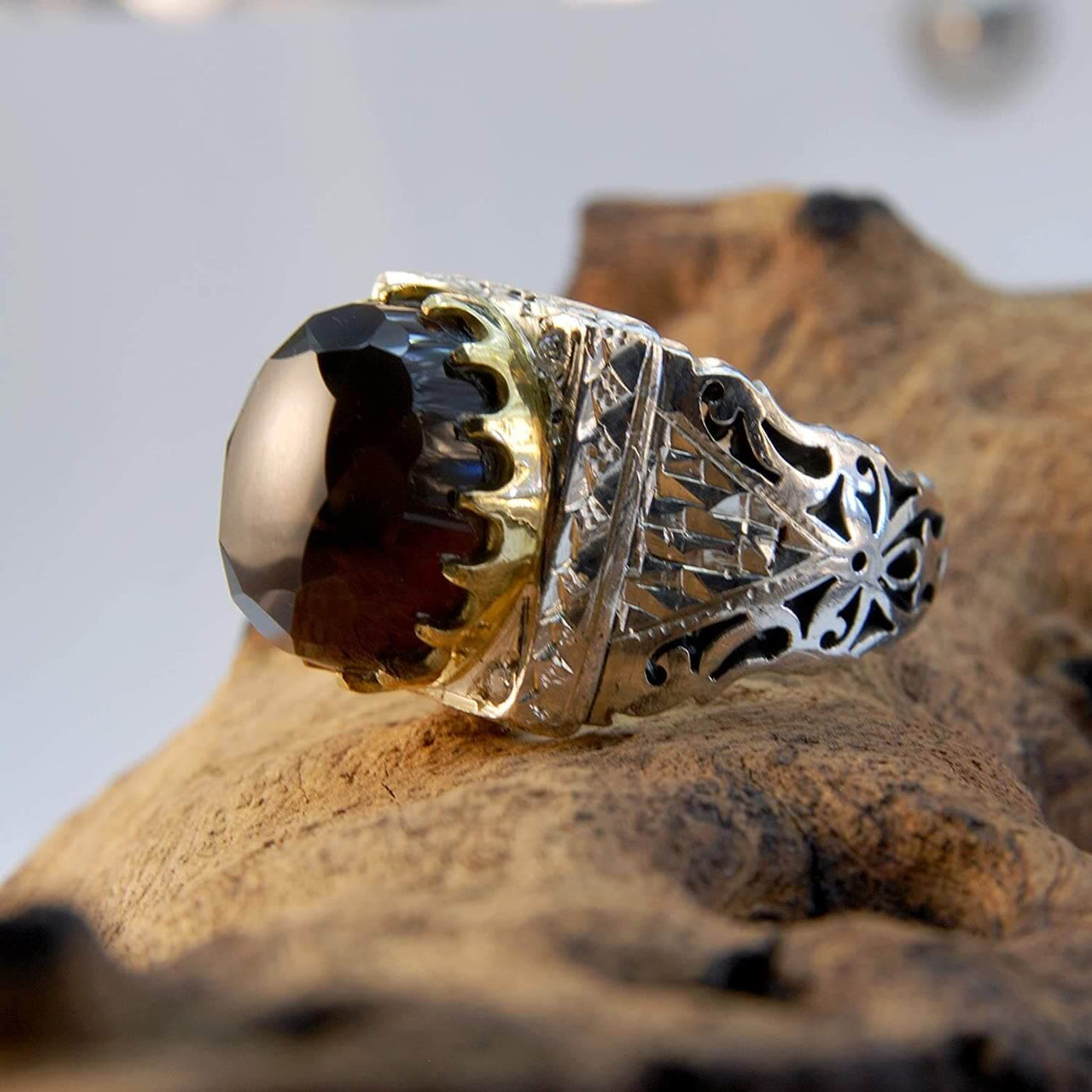 Handmade Sterling Silver Black Onyx (El Jaza) & Moissanite Ring | US Size 9.5 - Al Ali Gems