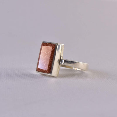 Handmade Goldstone Gemstones Goldstone Ring Sterling Silver For Women | Hirz Jawad Ring US Size 8 & 8.5 - Al Ali Gems