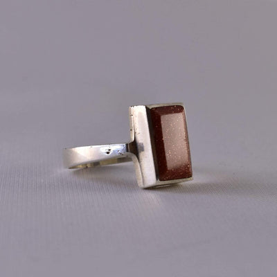 Handmade Goldstone Gemstones Goldstone Ring Sterling Silver For Women | Hirz Jawad Ring US Size 8 & 8.5 - Al Ali Gems