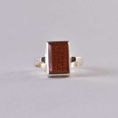 Handmade Goldstone Gemstones Goldstone Ring Sterling Silver For Women | Hirz Jawad Ring US Size 8 & 8.5 - Al Ali Gems