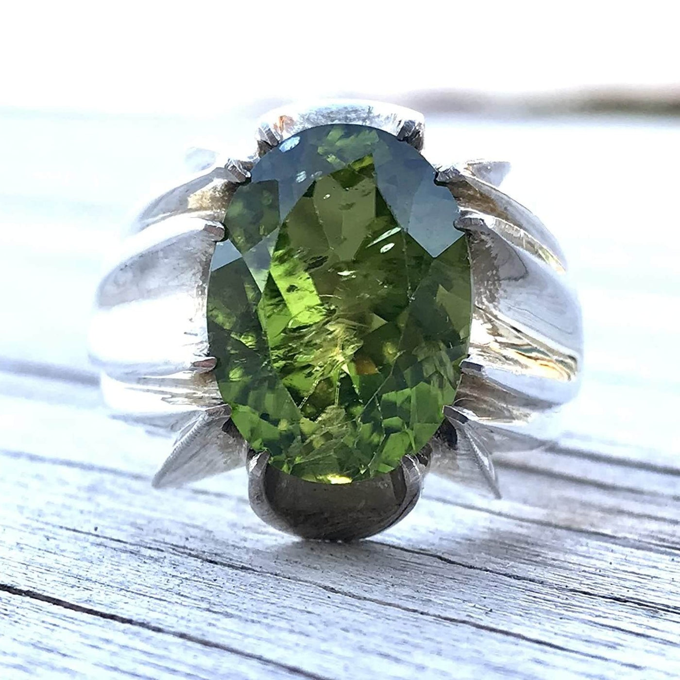 Handmade Persian Ring | AlAliGems | Natural Colored Glass Ring | Sterling Silver 925 | US Size 8 | Green Glass Silver Ring For Men High Quality - Al Ali Gems