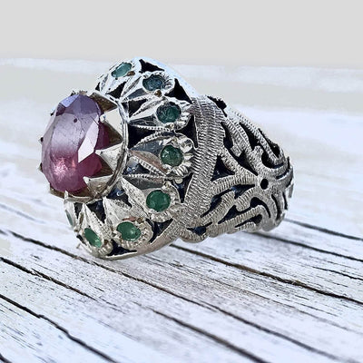 Handmade Persian Ruby & Emerald Ring | US Size 10.5 - Al Ali Gems