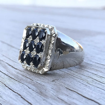 Handmade Persian Ring | Blue Sapphire | S925 | US Size 11.5 - Al Ali Gems