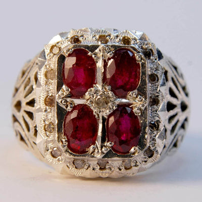 Handmade Persian Ring | Mens Ruby Rings | ruby rings for men with 16 diamonds | Ruby mens ring silver rings for men US SIZE 11 - Al Ali Gems