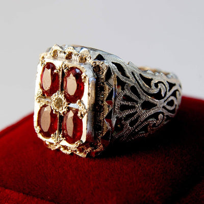 Handmade Persian Ring | Mens Ruby Rings | ruby rings for men with 16 diamonds | Ruby mens ring silver rings for men US SIZE 11 - Al Ali Gems