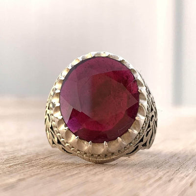 Handmade Ruby Rings | AlAliGems | Ruby Vintage Ring Red Real Ruby Stone | Hand Crafted Size 11 - Al Ali Gems