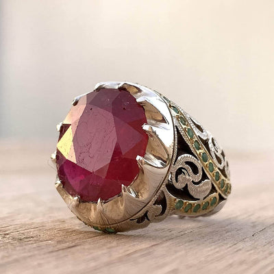 Handmade Persian Vintage Ruby & Emerald Ring | US Size 10 - Al Ali Gems