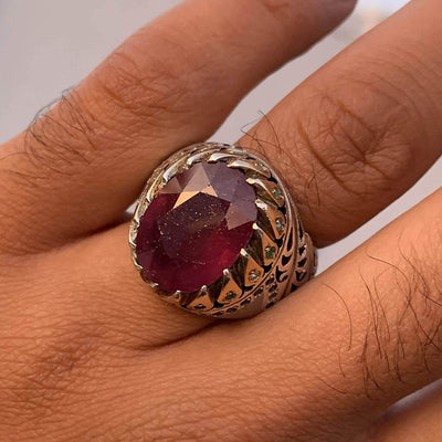 HANDMADE PERSIAN VINTAGE RUBY & EMERALD RING | US SIZE 10 - Al Ali Gems