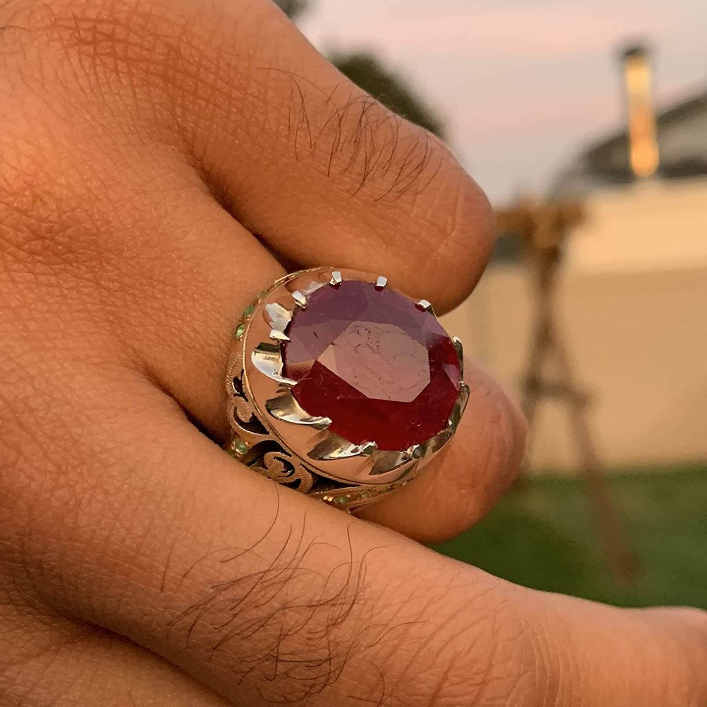 Handmade Persian Vintage Ruby & Emerald Ring | US Size 10 - Al Ali Gems