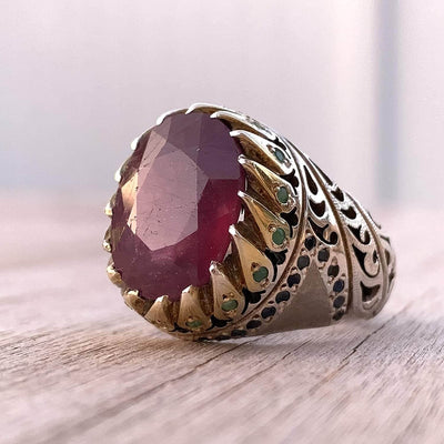 HANDMADE PERSIAN VINTAGE RUBY & EMERALD RING | US SIZE 10 - Al Ali Gems