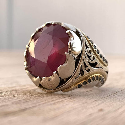 Handmade Ruby Rings | AlAliGems | Ruby Vintage Ring Red Real Ruby Stone | Ruby and Sapphire Ring Size 10 - Al Ali Gems