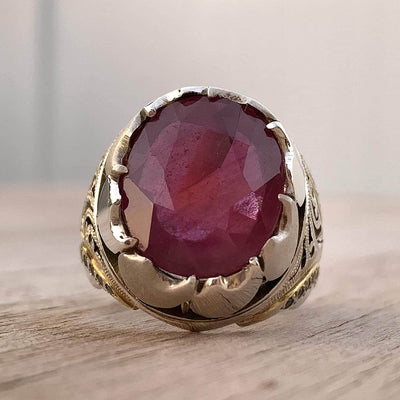 Handmade Ruby Rings | AlAliGems | Ruby Vintage Ring Red Real Ruby Stone | Ruby and Sapphire Ring Size 10 - Al Ali Gems