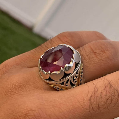 Handmade Ruby Rings | AlAliGems | Ruby Vintage Ring Red Real Ruby Stone | Ruby and Sapphire Ring Size 10 - Al Ali Gems