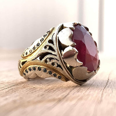 Handmade Ruby Rings | AlAliGems | Ruby Vintage Ring Red Real Ruby Stone | Ruby and Sapphire Ring Size 10 - Al Ali Gems