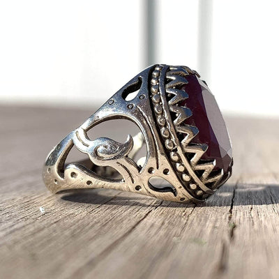 Handmade Ruby Rings | AlAliGems | Ruby Vintage Ring Red Real Ruby Stone | Yaqoot Stone Size 10.5 - Al Ali Gems