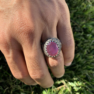 Handmade Ruby Rings | AlAliGems | Ruby Vintage Ring Red Real Ruby Stone | Yaqoot Stone Size 10.5 - Al Ali Gems