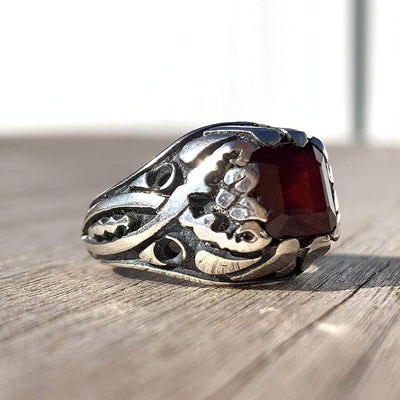 Handmade Ruby Rings | AlAliGems | Ruby Vintage Ring Red Real Ruby Stone | Yaqoot Stone Size 8.25 - Al Ali Gems