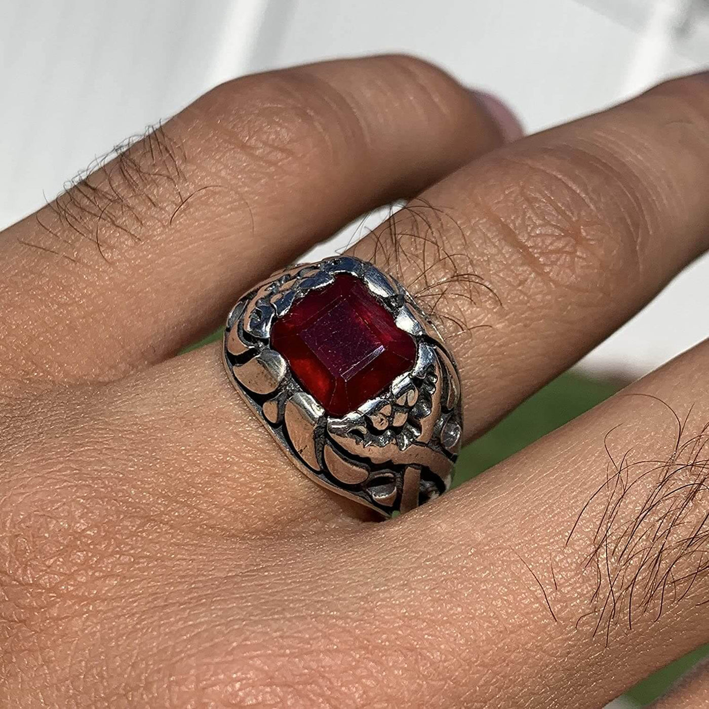 Handmade Ruby Rings | AlAliGems | Ruby Vintage Ring Red Real Ruby Stone | Yaqoot Stone Size 8.25 - Al Ali Gems