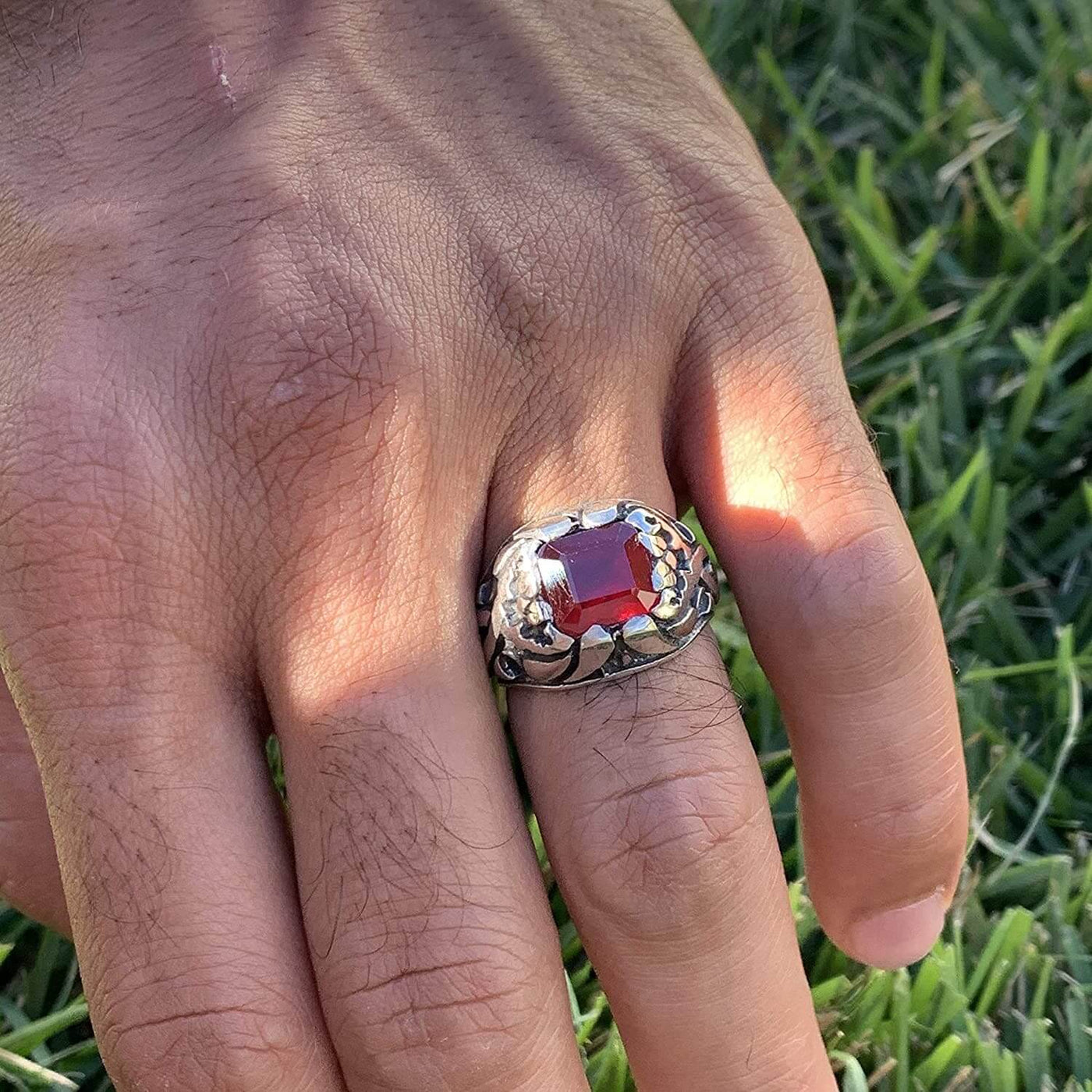 Handmade Ruby Rings | AlAliGems | Ruby Vintage Ring Red Real Ruby Stone | Yaqoot Stone Size 8.25 - Al Ali Gems