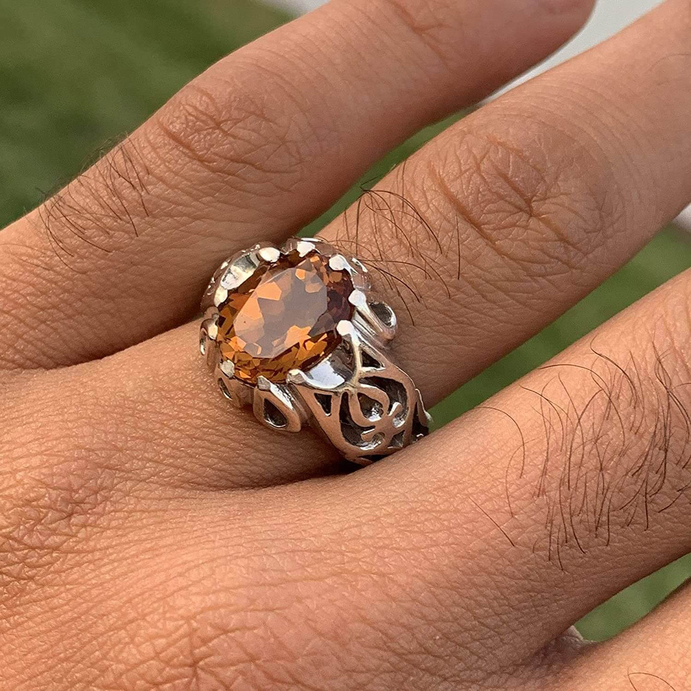 Handmade Silver Ring For Men | Alexandrite Rings | AlAliGems | Color Changing Ring | Fully Hand Hammered Size 10 - Al Ali Gems