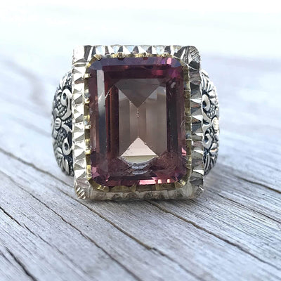 Handmade Silver Ring For Men | Alexandrite Rings | AlAliGems | Color Changing Ring | Fully Hand Hammered Size 10.5 - Al Ali Gems