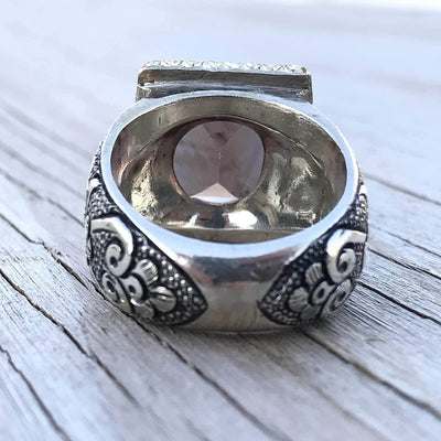 Handmade Silver Ring For Men | Alexandrite Rings | AlAliGems | Color Changing Ring | Fully Hand Hammered Size 10.5 - Al Ali Gems