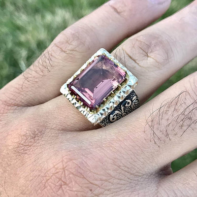 Handmade Silver Ring For Men | Alexandrite Rings | AlAliGems | Color Changing Ring | Fully Hand Hammered Size 10.5 - Al Ali Gems