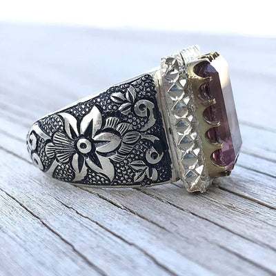 Handmade Silver Ring For Men | Alexandrite Rings | AlAliGems | Color Changing Ring | Fully Hand Hammered Size 10.5 - Al Ali Gems