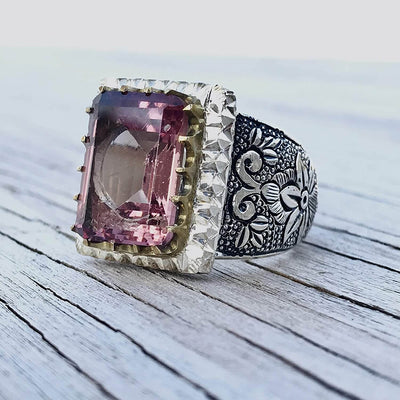 Handmade Silver Ring For Men | Alexandrite Rings | AlAliGems | Color Changing Ring | Fully Hand Hammered Size 10.5 - Al Ali Gems
